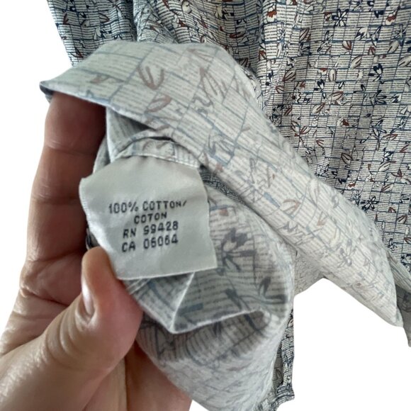 Bugatchi Mens Shaped Fit Long Sleeve Button-Up Shirt Blue White Geometric Print - Picture 8 of 8